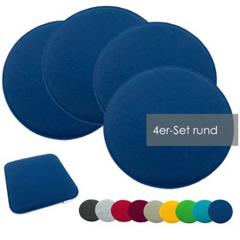 heimtexland ® Pack of 4 Seat Cushions, Felt Chair Cushion, Floor Cushion, Chair Cushion, Indoor, Outdoor, Round, Typ631, Felt Cushion, Navy, 35 x 35 cm, Pack of 4