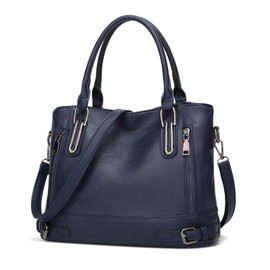 VINBAGGE Ladies Leather Handbag Designer Top-Handle Bag Vintage Tote Crossbody Shoulder Bag Fashion Clutch for Women - Dark Blue