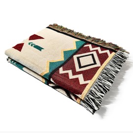 Obtwogo Boho-Style Multifunctional Throw Blanket - Soft Woven Tapestry with Tassels for Indoor Outdoor Use, Farmhouse Decor, Couch, Bed, Camping & Travel All-Season (35“ * 59”)