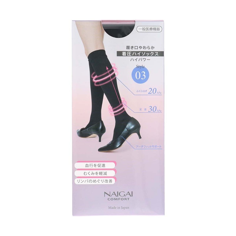 [ナイガイ] 一般医療機器 着圧ソックス 段階圧力設計 足首 30hPa ふくらはぎ 20hPa 弾性ストッキング COMFORT