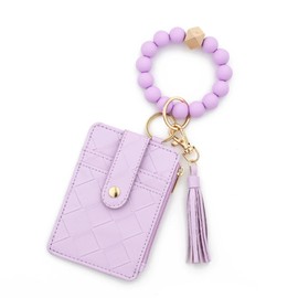Small Coin Purse Zipper Wristlet Purses for Women Cute Silicone Beaded Tassel Credit Card Holder Wallet Minimalist Change Purse With Keychain Compact PU Leather Wallet (Purple)