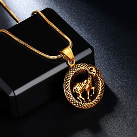 Aries Necklace Constellation Zodiac Star Sign Horoscope Pendant 316L Stainless Steel 18K Gold Plated Astrology Birthday Gifts Mens/Women Jewelry SP0056B
