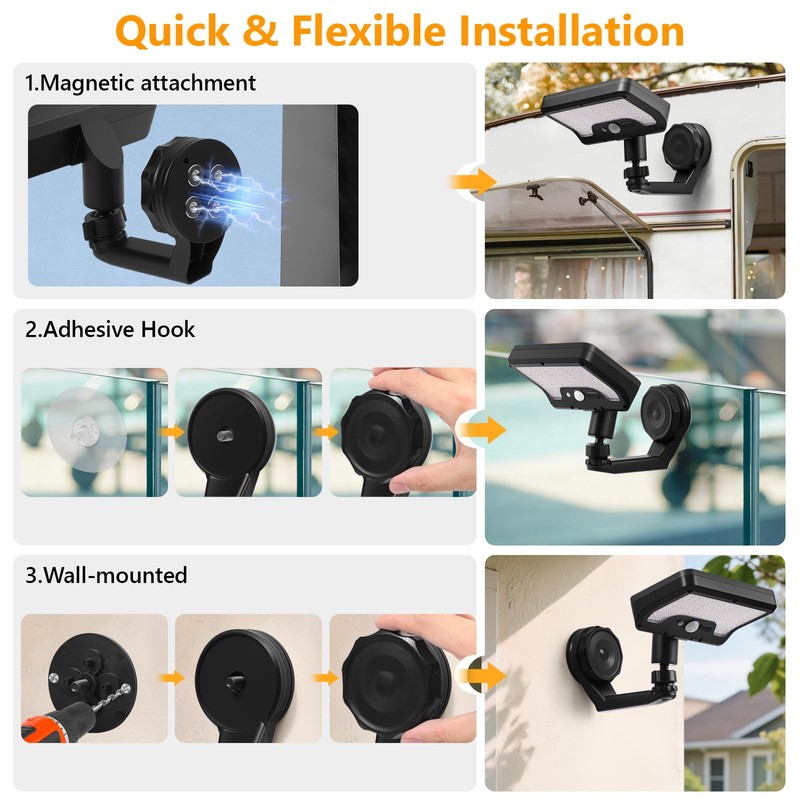 Magnetic Solar Lights Outdoor with Motion Sensor, USB & Solar