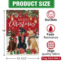 Dyrenson Merry Christmas Labrador Dogs Decorative Garden Flag, Xmas Tree Red Berries Yard Outside Home Decoration Pet Owner Lover Gifts, Winter Holiday Burlap Outdoor Small Decor Double Sided 12 x 18
