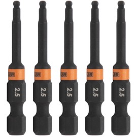 Ball-End Hex 2.5mm Impact Driver Bit - Railer Allen Wrench Drill Hex Bits. 1/4 Quick Release S2 Steel 2 inch 2.5mm Ball-End Hex Bits. (5 Pack)