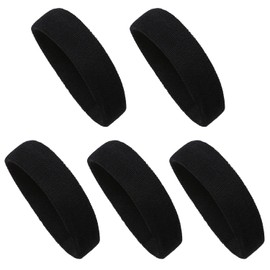 Headband, Hair Band, Sweatproof, Sweat Absorbent, Breathable, Towel Fabric, Soft, Antibacterial, Odor Resistant, Hair Clip, For Sports, Facial Washing, Bicycle, Dance, Running, Yoga, Unisex, Solid Color Cotton (Cotton), 5-Piece Set (#5. Black x 5)