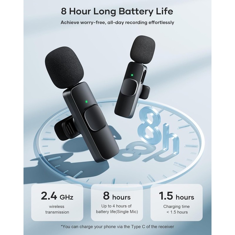 KUKIHO 2 Pack Wireless Lavalier Microphone,Mic Noise Reduction for Video