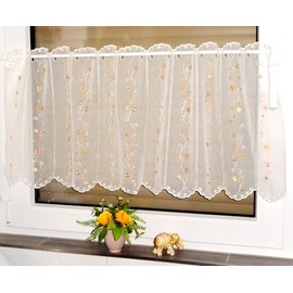 Gardine Store Bistrogardine Scheibengardine Vorhang Stickerei Creme bunt Hellbraun (Hellbraun, 45 x 115 cm)