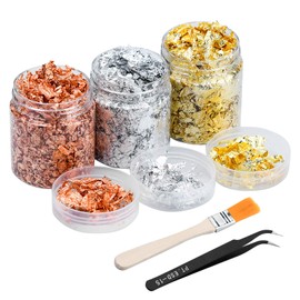 TDDL 3 Tin Gold Flakes Gold Leaf Flakes Decorative Foil Gilding Flakes Set Epoxy Resin Gold Flakes Imitation Metallic Foil Flakes with Brush Tweezers for Painting Crafts Nail Art