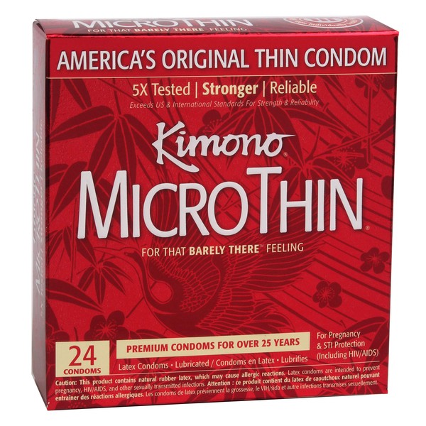 Kimono Micro Thin Condoms, Barely There Sensitive Latex for a Natural Feel, Lubricated, 24 ct Box, Our Thinnest Condom, Experience What Real Feeling Is.