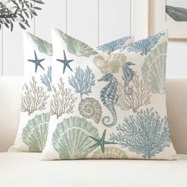 Miuyunya Set of 2 Outdoor Cushions 40 x 40 cm Weatherproof Blue Maritime Cushion Cover Spring Summer Waterproof Cushion Covers Retro Starfish Hippocampus Sofa Decorative Cushion Cover for Garden Sofa