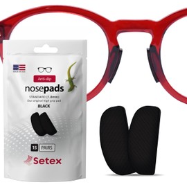 Setex Gecko Grip 1mm Anti Slip Eyeglass Nose Pads, (Bulk Pack 15 Black Pair) USA Made, 2500 Innovative Microstructured Fibers per Nose Pad, 1mm x 7mm x 16mm