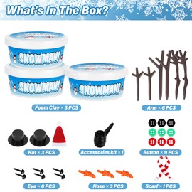 Christmas Craft Snowman Kit, 3 Pack DIY Snowman Craft Kit for Kids, Build a Snowman Indoor Decor, Creative Kids Air Dry Modeling Clay, Xmas Activities Snowman Making Kit for Kids Toys Favors