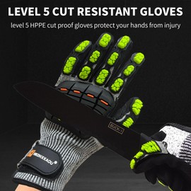 SMONT Anti-Vibration Gloves for Men Women Heavy Duty Work Gloves with Grip ANSI/ISO Certified Safety for Construction Power Tools Machinery (Machine Washable) L