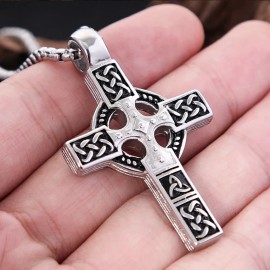 Fashion Jewelry Big CROSS CELTIC KNOT IRISH FAITH PRAY Pendant On 22" 925 plate Silver chain men