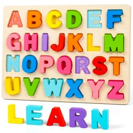 Amor Present ABC Wooden Alphabet Puzzle Board for Toddlers