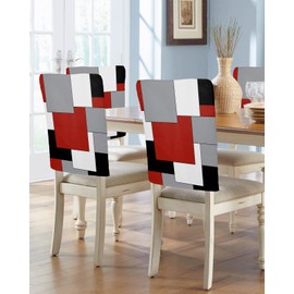 Dining Room Chair Covers Back Slipcover Set of 4, White Grey Black Red Abstract Irregular Geometric Stretch Chair Protector for Kitchen Hotel Restaurant Home Decor Removable Washable Chair Slipcover
