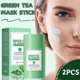 2 PCS Green Tea Mask Stick, Green Tea Deep Cleanse Mask with Centella, Hydrating Clay Mask Stick for Pores, Even Skin Tone & Oil Control, Face Masks Skincare with Green Tea Extract, 40g × 2