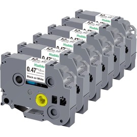 Msudoku 12mm 0.47 x 26.2 Laminated White TZ Tape Compatible for Brother Label Maker Tape P Touch PTH110 PTD410 Cassette Tape, Black on White, 6-Pack