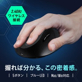 Sanwa Supply MA-ERGW22 Silent Wireless Ergonomic Mouse, Black