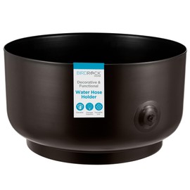BIRDROCK HOME Decorative Footed Garden Water Hose Holder Pot - 100ft Hose Storage Metal Steel, Hidden Garden Hose Keeper w/Drain Holes, Hose Hider for Indoor Outdoor Patio Yard - Oil Rubbed Bronze
