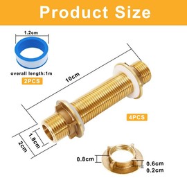 Pack of 2 G3/4 brass bulkhead fittings, 10 cm male threaded pipe, hose fitting, water butt fitting for taps, water barrels, water tanks, water towers and water pumps