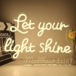 Let Your Light Shine Neon Sign for Wall Decor Jesus Led Sign Religious Neon Light Christian Room Decoration Bible Verse Light Up Sign for Home Prayer Room Easter Church Bedroom