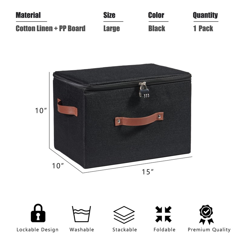 VinneGenzz Storage Bins Boxes with Zipper Lid Combination Lock PU