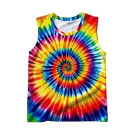 TZQPSJW Unisex Rainbow Tie Dye Tank Tops Sleeveless T Shirts Hippies Senior Shirt Beach Tees for Women and Men Large