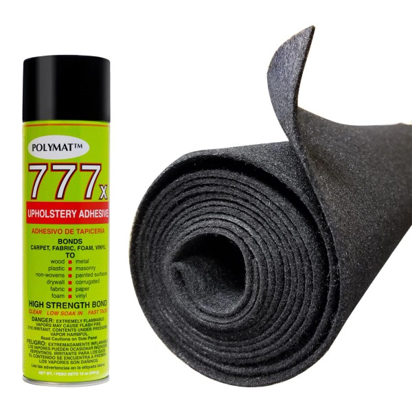 POLYMAT 10ftx3.75ft Charcoal Speaker Box Carpet +1can 777 spray instant