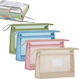 Alpha Depot 4 Colors A4 Translucent PVC Zipper File Bags with Handle Large Capacity Document Storage Waterproof Mesh Case School Work Contact Bag Document Case