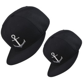 Bexxwell Snapback Caps Set of 2 Partner Look for Small and Large Black with Anchor (Optimal Fit, Children, Baseball Caps, Cap, Black, Anchor, Unisex), black