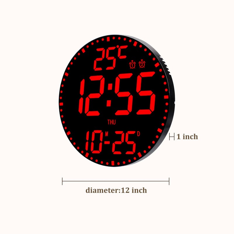 HZDHCLH Digital Wall Clock 12 Inch LED With Remote Control