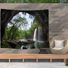 Ulticool Waterfall Trees Nature - Tapestry Poster - 200 x 150 cm - Garden Poster - Large Tapestry - Decoration Accessory for Garden and Living Room