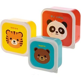 Puckator Cutiemals Reusable Lidded Snack Pot Lunch Box Set of 3, BPA Free PVC, Nursery School Travel Home, Large 5.5x11.5x11.5cm Medium 4.5x10x19cm Small 4x8.5x8.5cm