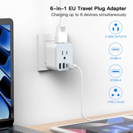 DIWILI US to India Travel Plug Adapter, Foldable India Power Adapter with 4 USB(2 USB C Port) and 2 AC Outlets Charger, Type D Adaptor for US to India Bangladesh Maldives Pakistan Sri Lanka(1 Pack)