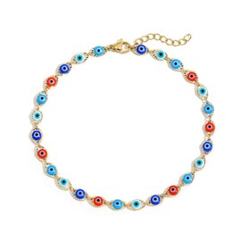 SLOONG Evil Eye Anklet Bracelets for Women 14K Gold Plated Beach Foot Anklet Bracelet Jewelry Beads Anklet Set, Adjustabe Size