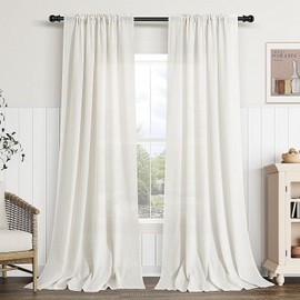 Guken - Juego de 2 cortinas de lino natural para sala de estar, recámara, bolsillo para barra, cortinas de ventana semitransparentes de 70 pulgadas de ancho, cortinas de lino bohemio de granja, color