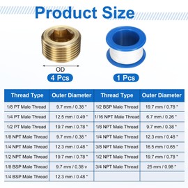 sourcing map 4Pcs 3/4 NPT Brass Pipe Plug Fitting, Male Thread Internal Hex Socket Pipe Cap, Countersunk Plug for Sealing Pipe Port, Pneumatic Solenoid Valve