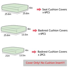 Sqodok SqodokOutdoor Cushion Covers 14Pcs Patio Cushion Slipcovers, Replacement Waterproof with Zipper for 6-Seaters Sofa, Outdoor Furniture Cushion Slipcovers Set Seat and Back, Covers Only, Grey