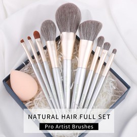 Natural Hair Make Up Brush Set Professional, Grey Squirrel Hair Make Up Brush Set with Handbag by Luxury Enzo Ken, Cosmetic Brush Make Up Set, Natural Bristles Make Up Brush Set. Smoon