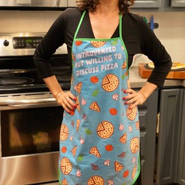 Introverted But Willing To Discuss Pizza Funny Baking Cooking Graphic Kitchen Accessories Funny Graphic Kitchenwear Cool Food Novelty Cookware Blue Oven Mitt
