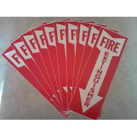 (10 Pack) Signs "Fire Extinguisher" w/Arrow, Self Adhesive Vinyl, 4" x 12"