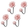 MOROBOR Pink Flower Ceramic Wall Coat Hook，4pcs 3D Rose-Shaped Chrome