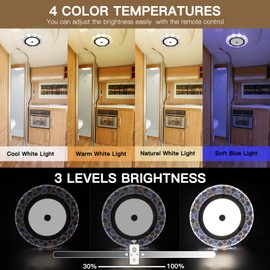 BlueFire RV Interior Lights - 600LM Dimmable LED Ceiling Dome Lights, 4 Colors, 12-18V Fixture with Dimmer Switch for Under Cabinet, Camper Van, Truck, Motorhome, Boat (5 Pack)