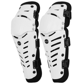 Knee Shin Guards Motorcycle Protective Gear, Knee Pads 3 Sections Adjustable Leg Armor Crashproof 1 Pair, Motocross Gear for Men MTB Riding Mountain Bike (White, Regular)