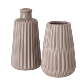 Seaside No.64 - Vase Made of Stoneware Ribbed Matte Design Taupe - Set of 2 - Decoration in Scandi Style for Grasses and Flowers - Table Decoration Wedding Scandinavian Home Accessory
