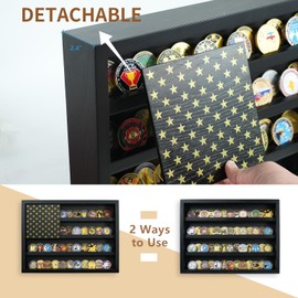 DecoWoodo American Flag Challenge Coin Display Frame - Wooden Wall and Table Stand Decor, Military Coin Holder Rack, Medal Display Case, Black