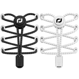 RJ-Sport Shoelaces Elastic Shoelaces with Quick Release Laces Quick Lacing System for Unique Comfort and Strong Hold (Reflective Black + Reflective White)