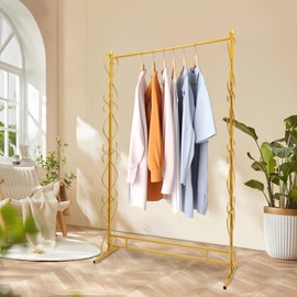 Gold Pipe Clothing Rack Wedding Dress Rack Gold Garment Rack Heavy Duty Clothes Rack Retail Studio Display Stand Floor-Standing Clothing Rack for Hanging Coats Skirts Sweaters (59inch L x 80inch H)